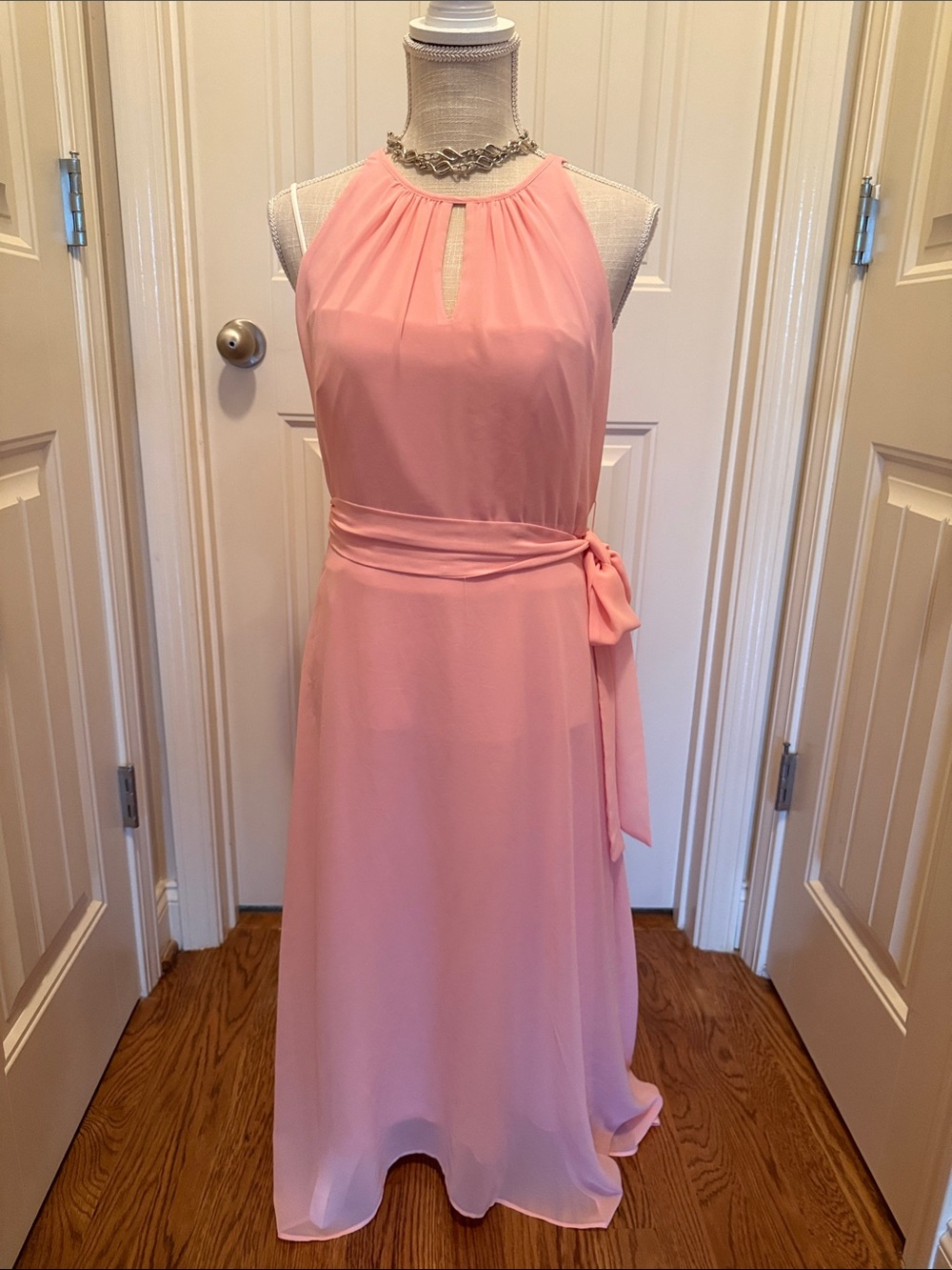 Halter Maxi Dress with Waist Sash in Blush Pink